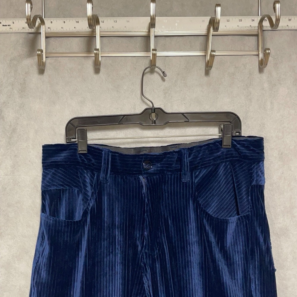 Men Velvet Pants 34x34 Blue Cargo Wide Wale Corduroy Stretch Luxury Stacy Adams